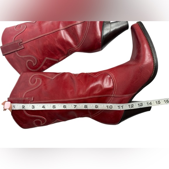 Steven Red Leather Cowboy Cowgirl Western Boots - Picture 6 of 16